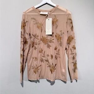 NWT LaBellum Hillary Scott Top Embroidered Floral Sheer Party Cocktail Women M